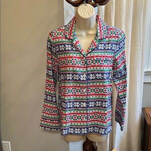 Lands' End Women's Festive Patterned Button Down Pajama Shirt
